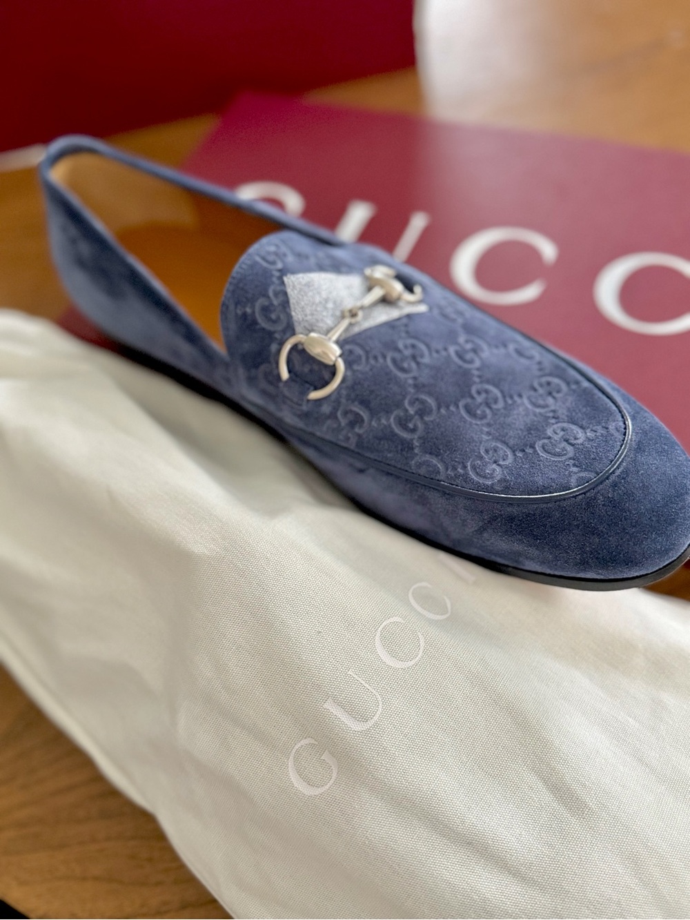 Gucci Blue Suede Guccissima Horsebit Loafers - Picture 6 of 7